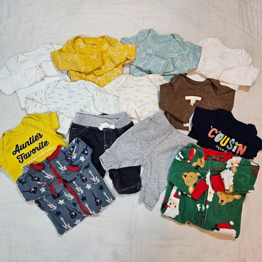 Carters Newborn Baby Boy Clothing Lot 13 Pieces‎ Bodysuits Sleepers Pants